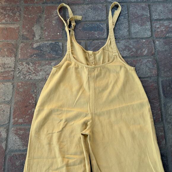 Amuse Society Betina Wide Leg Button Front Yellow Denim Jumpsuit Overalls Size S - Picture 7 of 8